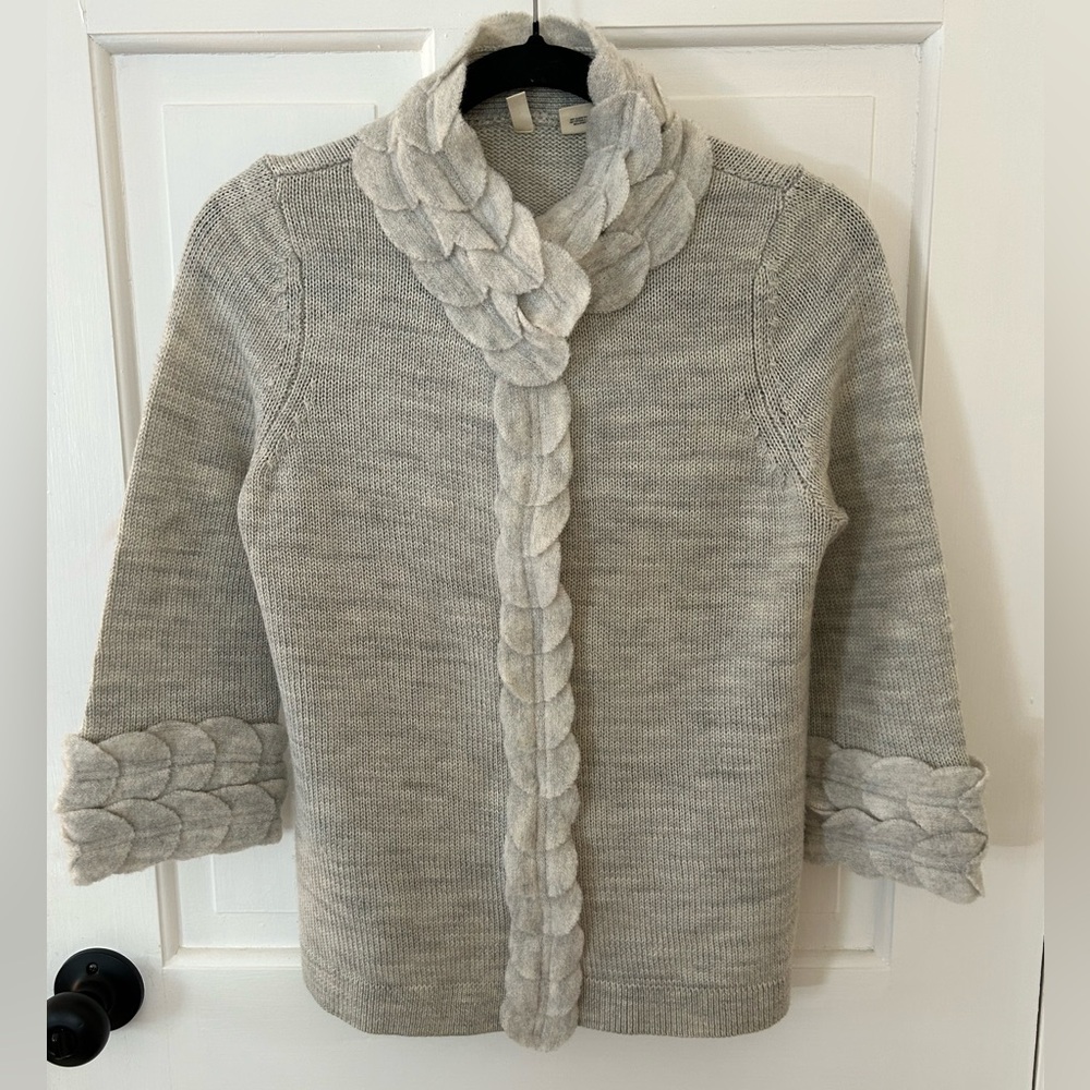 MOTH ANTHROPOLOGIE SWALLOWS WOOL CARDIGAN W/ BOILED WOOL DISCS SIZE MEDIUM
